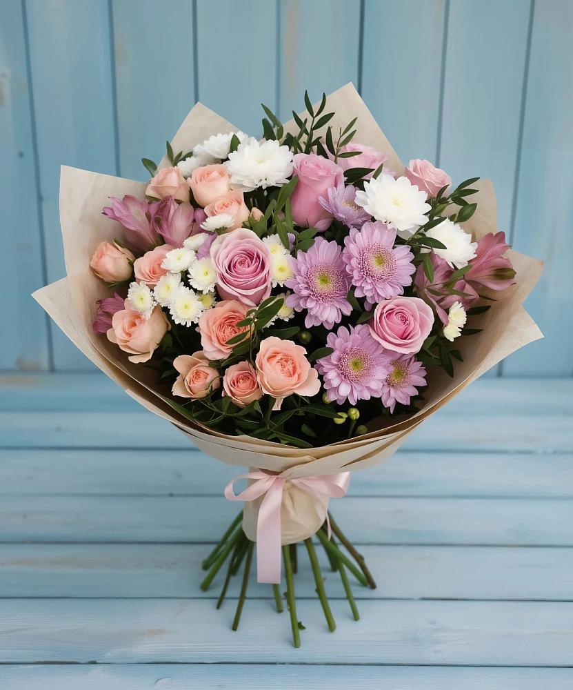 Букет цветов из: Хризантемы, Розы и Альстромерии в Динской