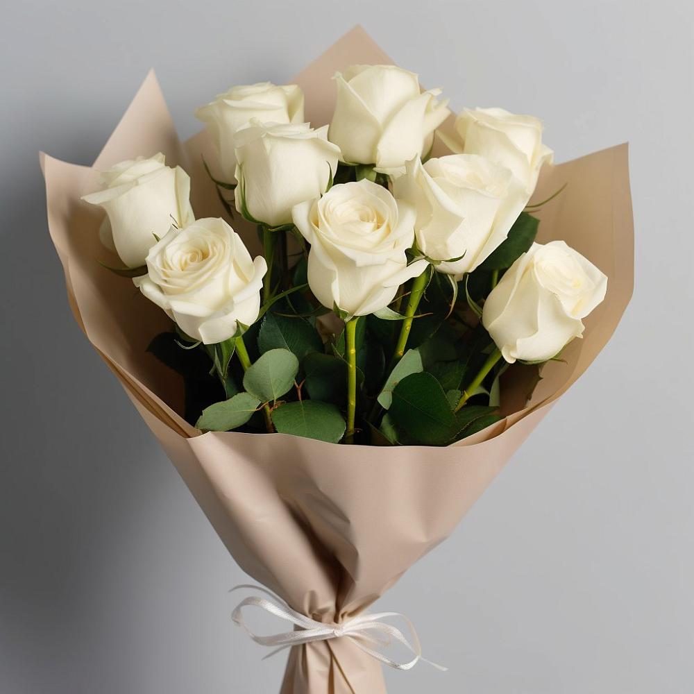 Букет 9 Белых роз Эдлесс Лав в Динской