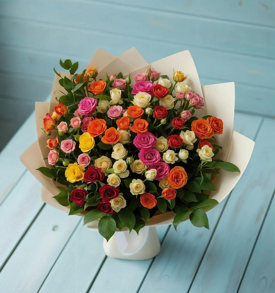 Букет Микс из разноцветных кустовых роз в Динской