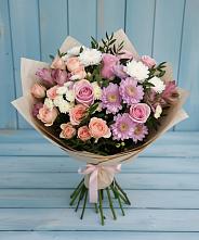 Букет цветов из:  Хризантемы, Розы и Альстромерии в Динской